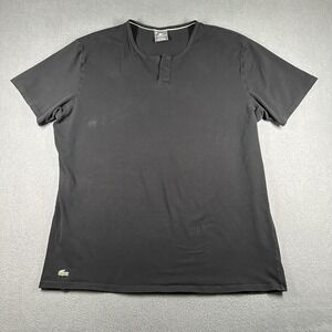 Lacoste Sleepwear Shirt Mens XL Black‎ Henley Short Sleeve Crocodile Logo Lounge